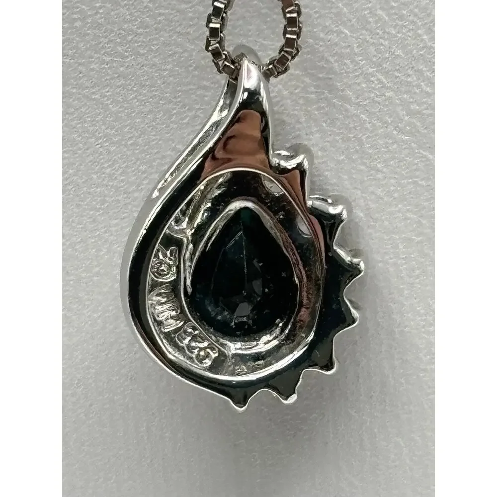 Sterling Silver Blue & Clear Stone Pendant Necklace 18